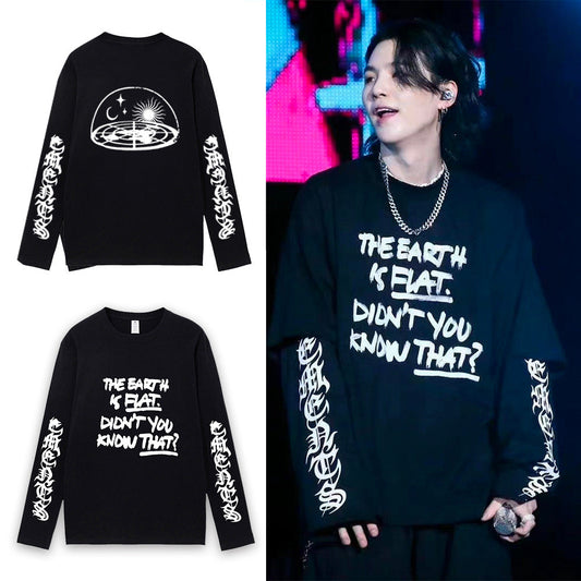 CAMISA MANGA LONGA SUGA BTS "The Earth is Flat" 100% ALGODÃO