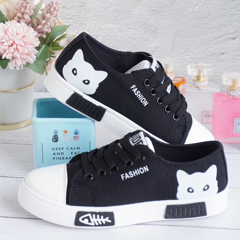 TÊNIS FEMININO CUTE CAT (preto/rosa/branco)