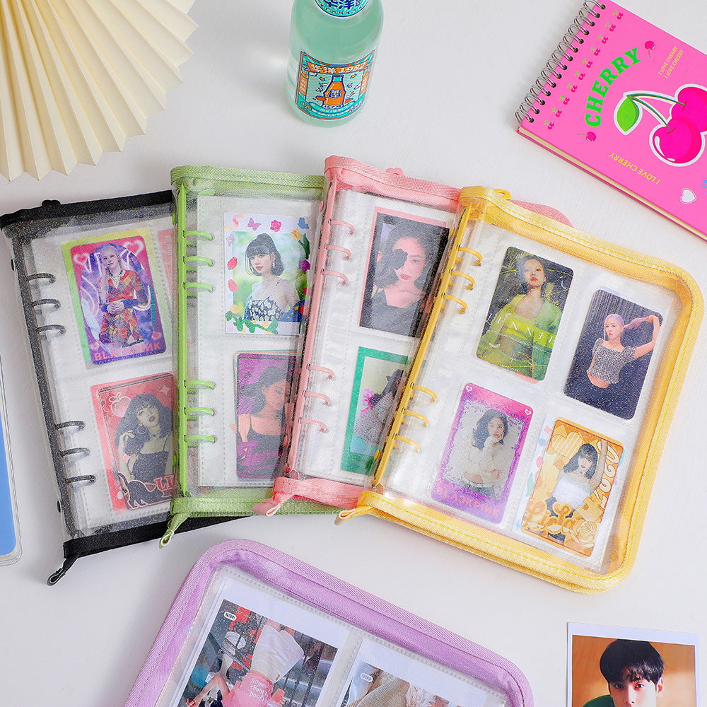 BINDER GLITTER A5 + 20 FOLHAS PLÁSTICAS DUPLA FACE DE 8 BOLSOS CADA