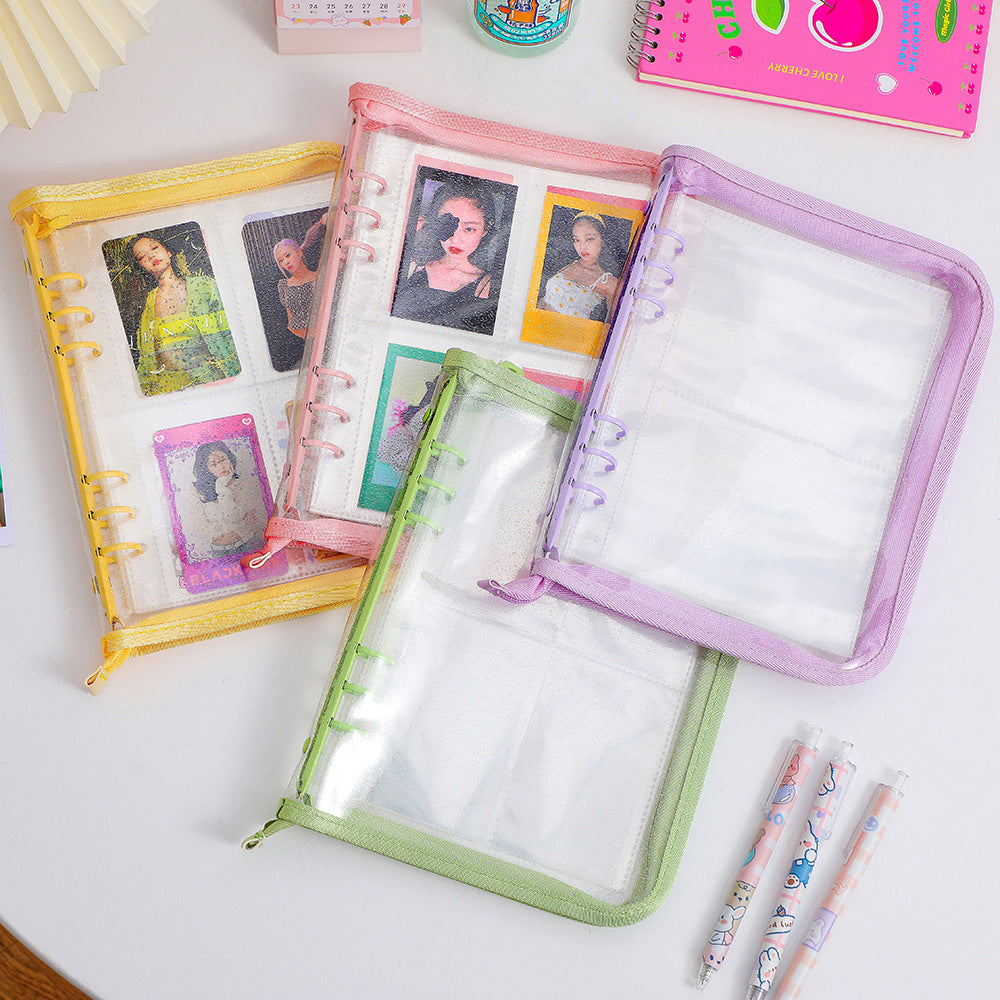 BINDER GLITTER A5 + 20 FOLHAS PLÁSTICAS DUPLA FACE DE 8 BOLSOS CADA