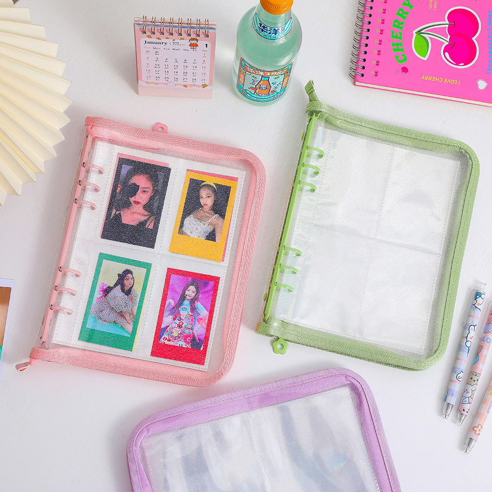 BINDER GLITTER A5 + 20 FOLHAS PLÁSTICAS DUPLA FACE DE 8 BOLSOS CADA