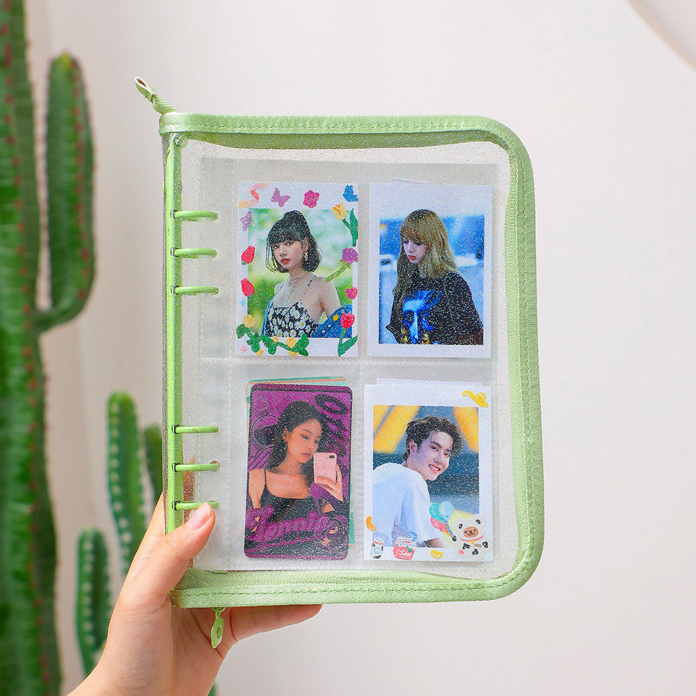 BINDER GLITTER A5 + 20 FOLHAS PLÁSTICAS DUPLA FACE DE 8 BOLSOS CADA