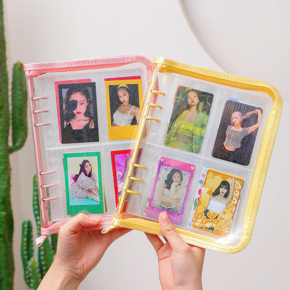 BINDER GLITTER A5 + 20 FOLHAS PLÁSTICAS DUPLA FACE DE 8 BOLSOS CADA