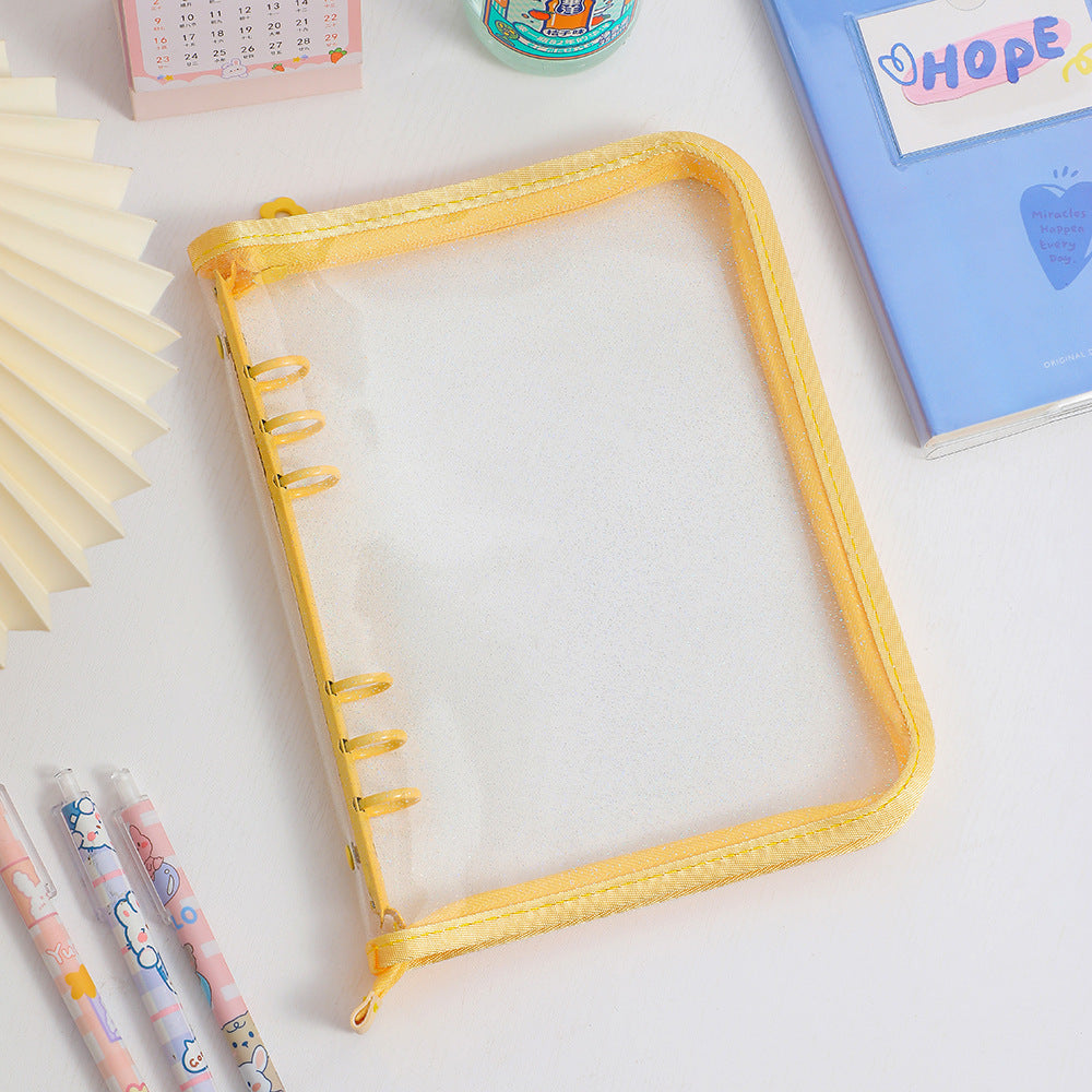 BINDER GLITTER A5 + 20 FOLHAS PLÁSTICAS DUPLA FACE DE 8 BOLSOS CADA