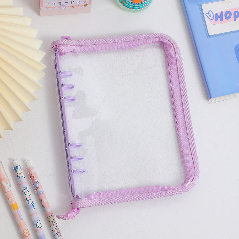 BINDER GLITTER A5 + 20 FOLHAS PLÁSTICAS DUPLA FACE DE 8 BOLSOS CADA
