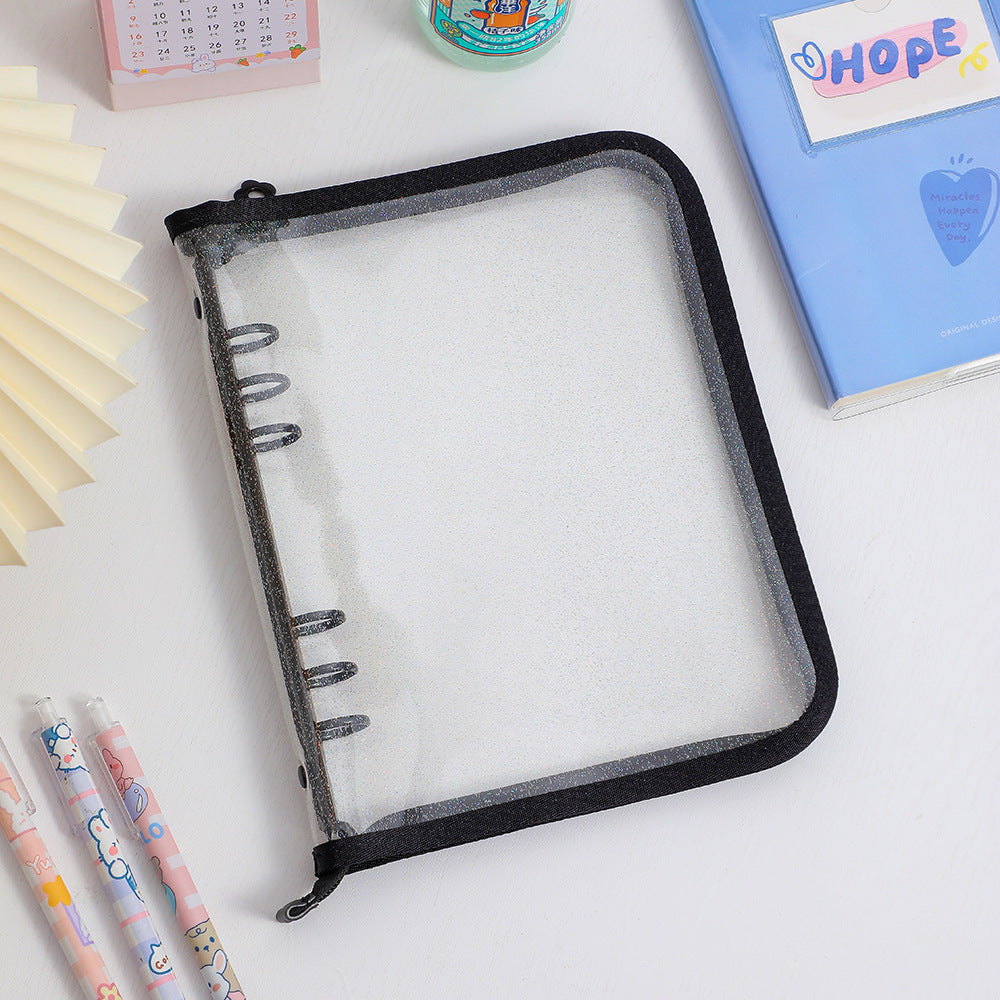BINDER GLITTER A5 + 20 FOLHAS PLÁSTICAS DUPLA FACE DE 8 BOLSOS CADA