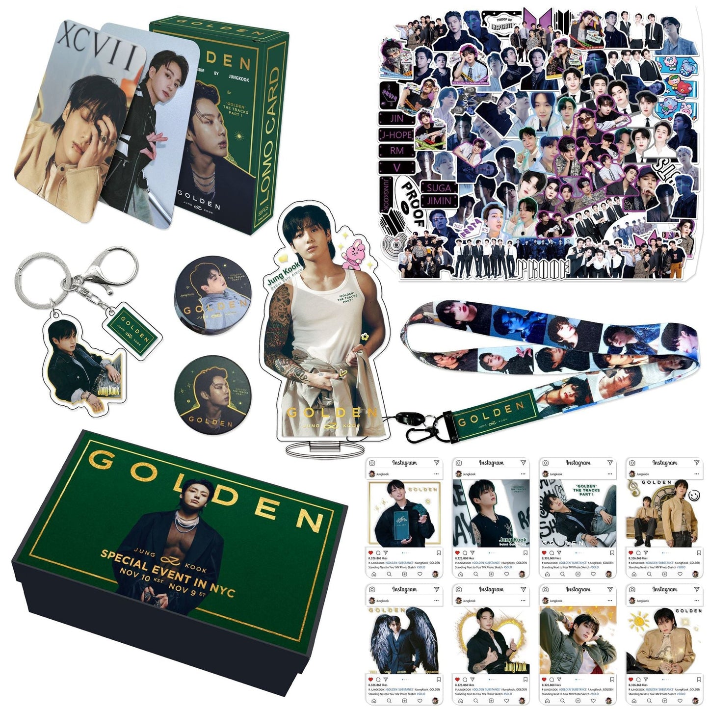 BOX JUNGKOOK GOLDEN COM 159 PÇS (CAIXA PRESENTEÁVEL C/ VÁRIOS ITENS!✨)