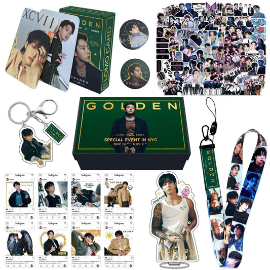 BOX JUNGKOOK GOLDEN COM 159 PÇS (CAIXA PRESENTEÁVEL C/ VÁRIOS ITENS!✨)