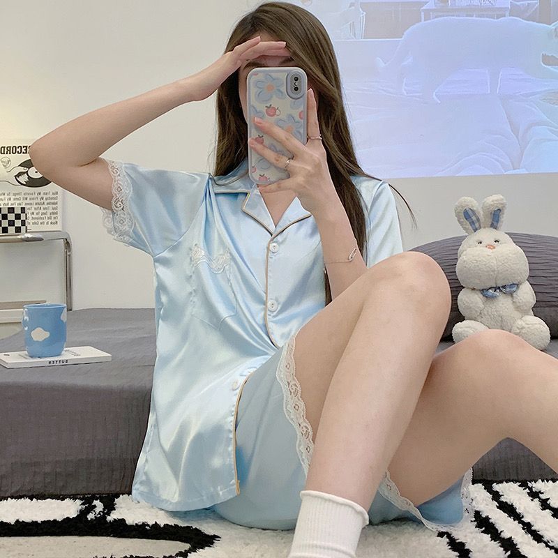 PIJAMA FEMININO AMERICANO COM RENDA (várias cores)