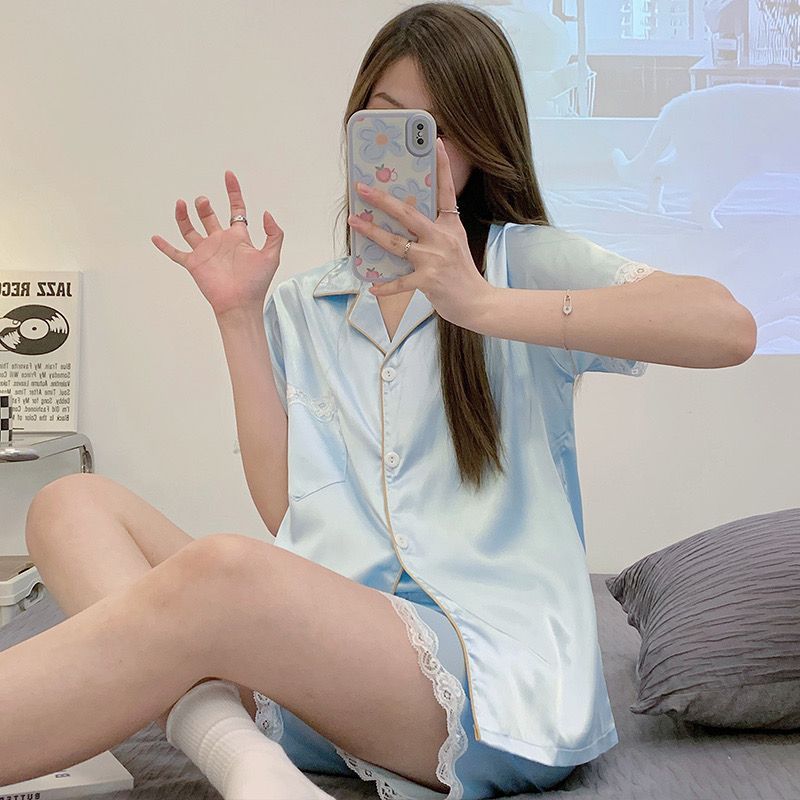 PIJAMA FEMININO AMERICANO COM RENDA (várias cores)