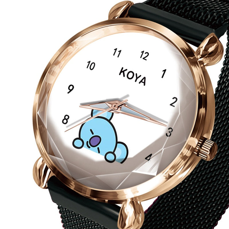 RELÓGIOS BT21 C/ PULSEIRA EM AÇO INOX (todos os personagens)