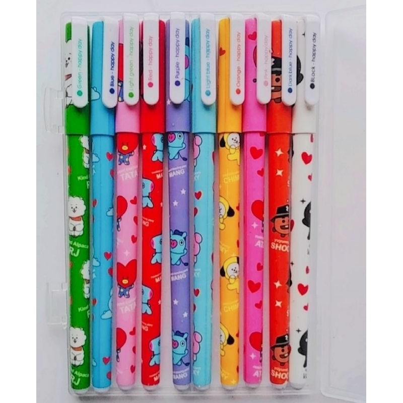 KIT 10 CANETAS GEL COLORIDAS BT21 BTS