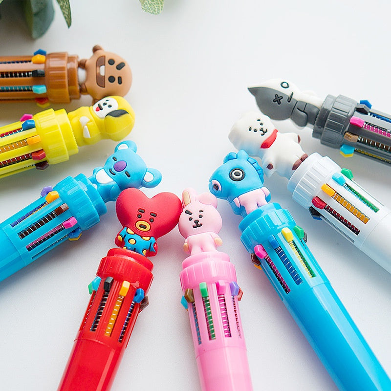 KIT CON 8 BOLÍGRAFOS 10 COLORES BT21