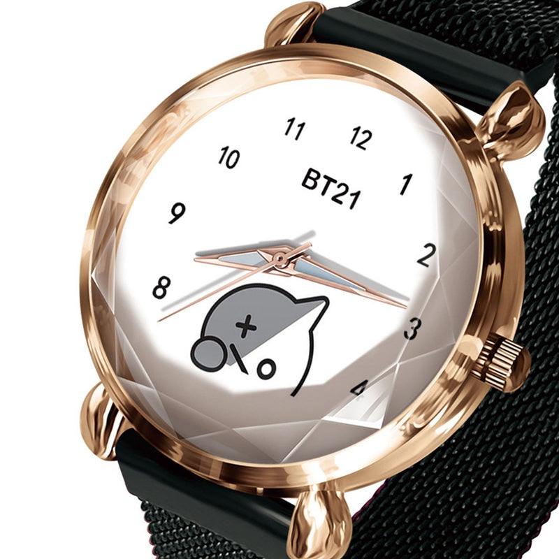 RELÓGIOS BT21 C/ PULSEIRA EM AÇO INOX (todos os personagens)