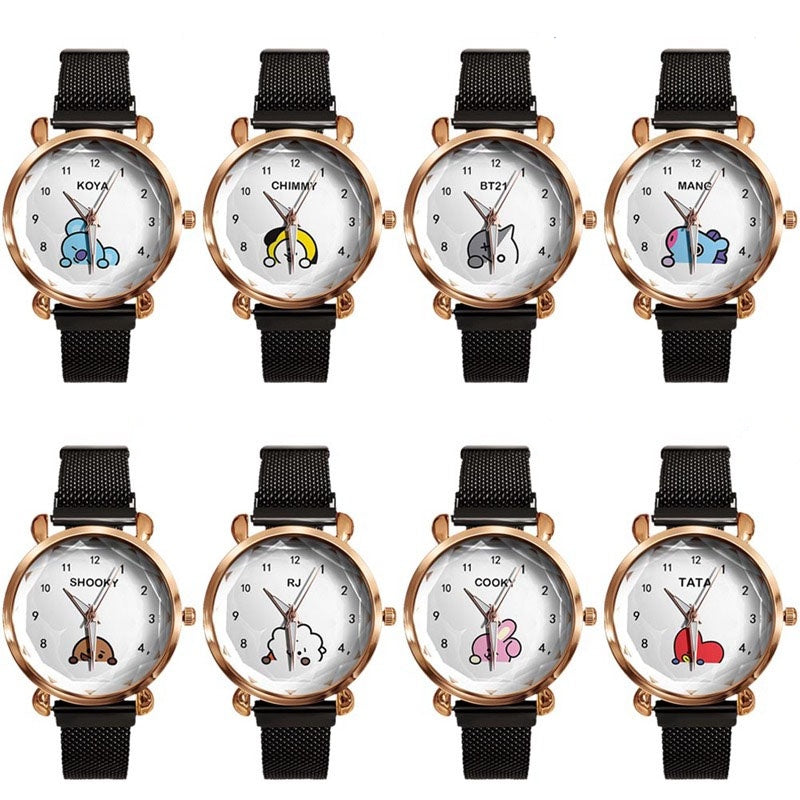 RELÓGIOS BT21 C/ PULSEIRA EM AÇO INOX (todos os personagens)