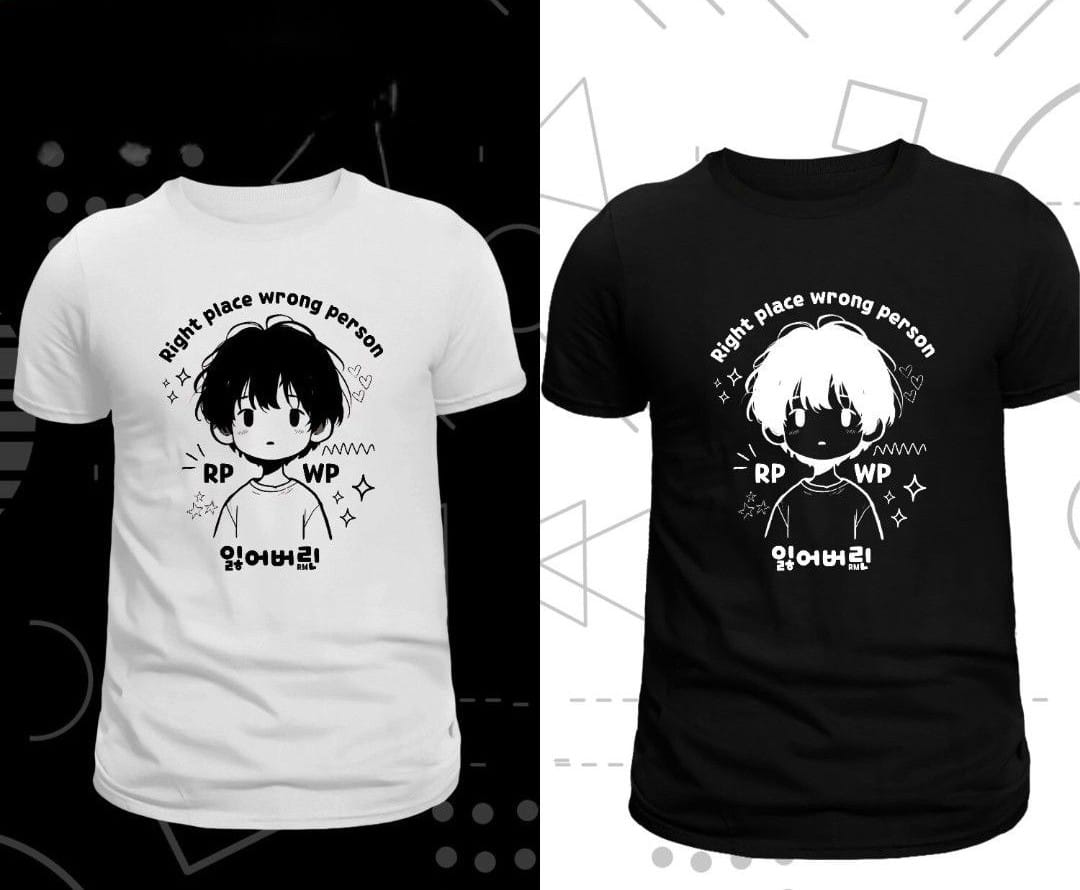 CAMISETA BTS RM "RiGHT PLACE WRONG PERSON" 100% ALGODÃO (preta e branca)