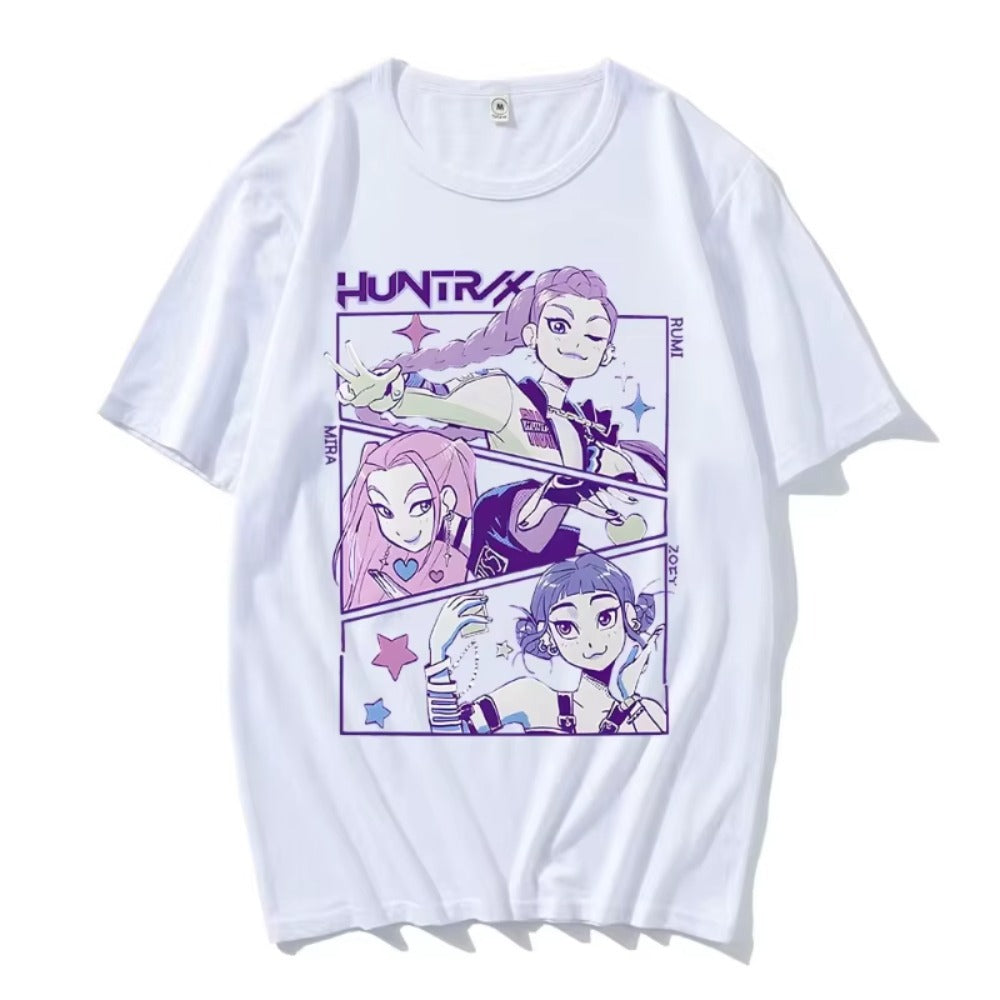 CAMISETA KPOP DEMON HUNTERS HUNTR/X 100% ALGODÃO (preta e branca)