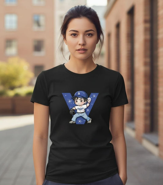 CAMISETA V DODGERS 100% ALGODÃO (preta e branca)