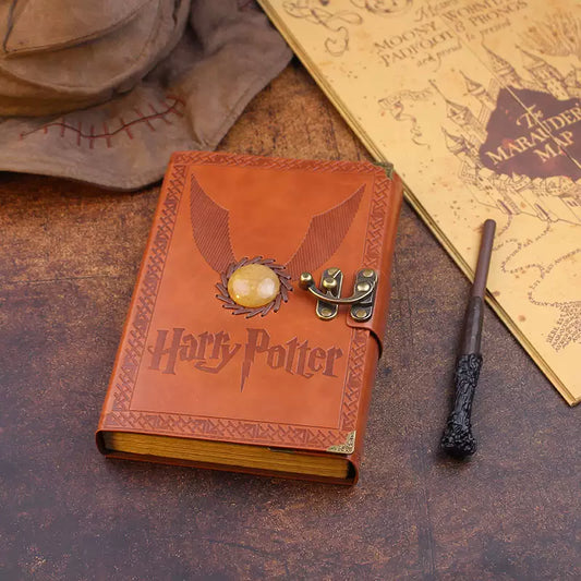 LIVRO RETRÔ/VINTAGE PARA ESCRITA + CANETA HARRY POTTER