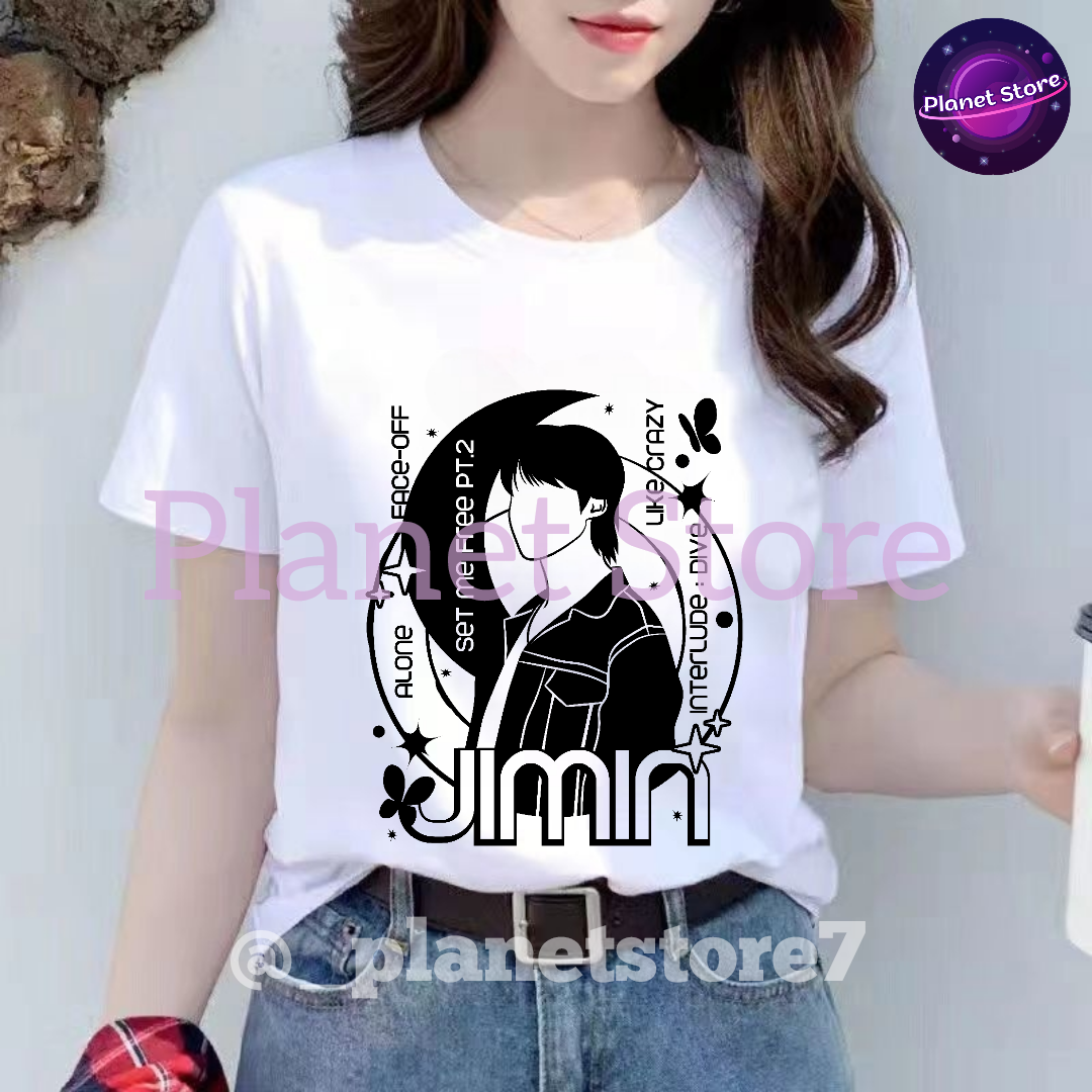 CAMISETA JIMIN FACE 100% ALGODÃO (preta e branca)