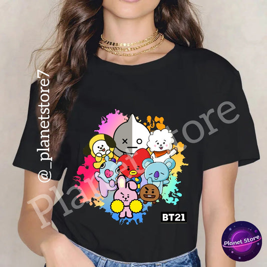 CAMISETA BT21 BTS 100% ALGODÃO (preta e branca)