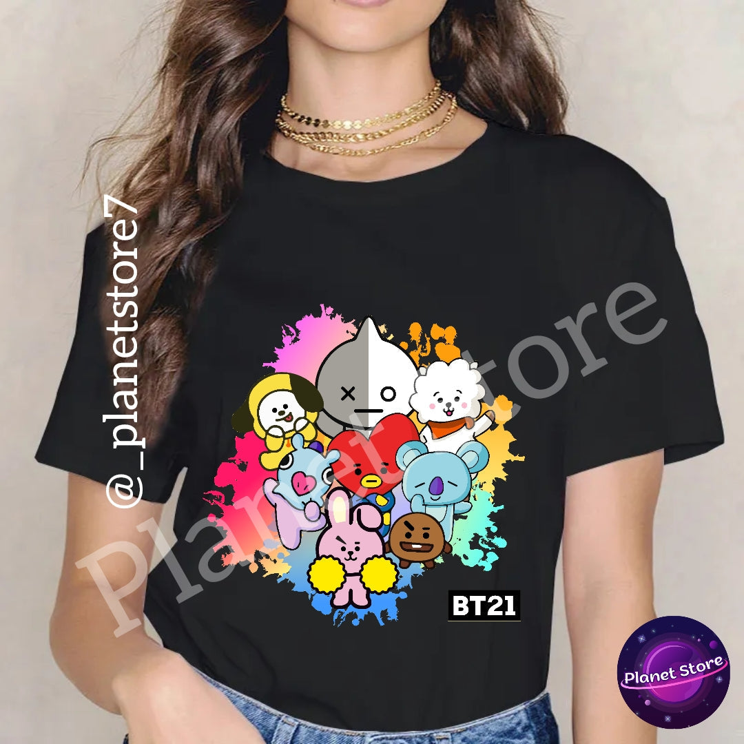 CAMISETA BT21 BTS 100% ALGODÃO (preta e branca)
