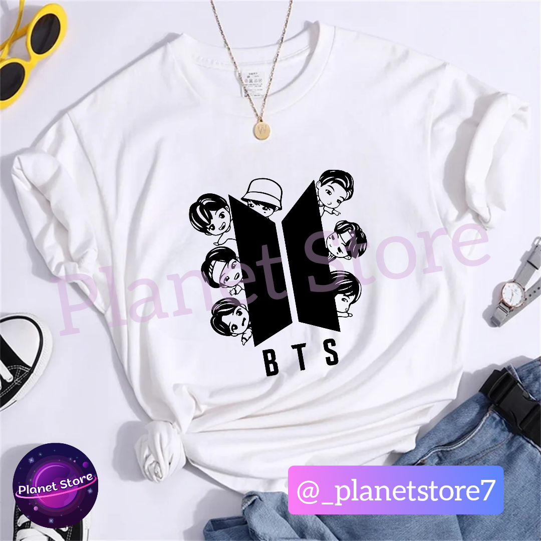 CAMISETA BTS TINY TAN 100% ALGODÃO (preta e branca)