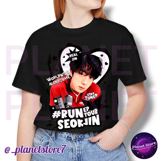 CAMISETA JIN RUNSEOKJIN TOUR 100% ALGODÃO (preta e branca)