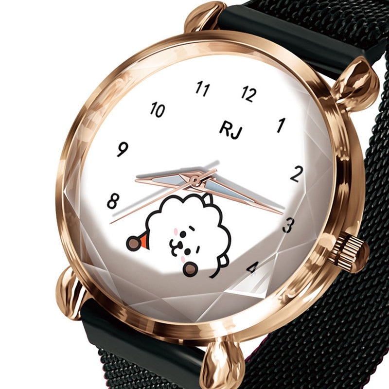RELÓGIOS BT21 C/ PULSEIRA EM AÇO INOX (todos os personagens)