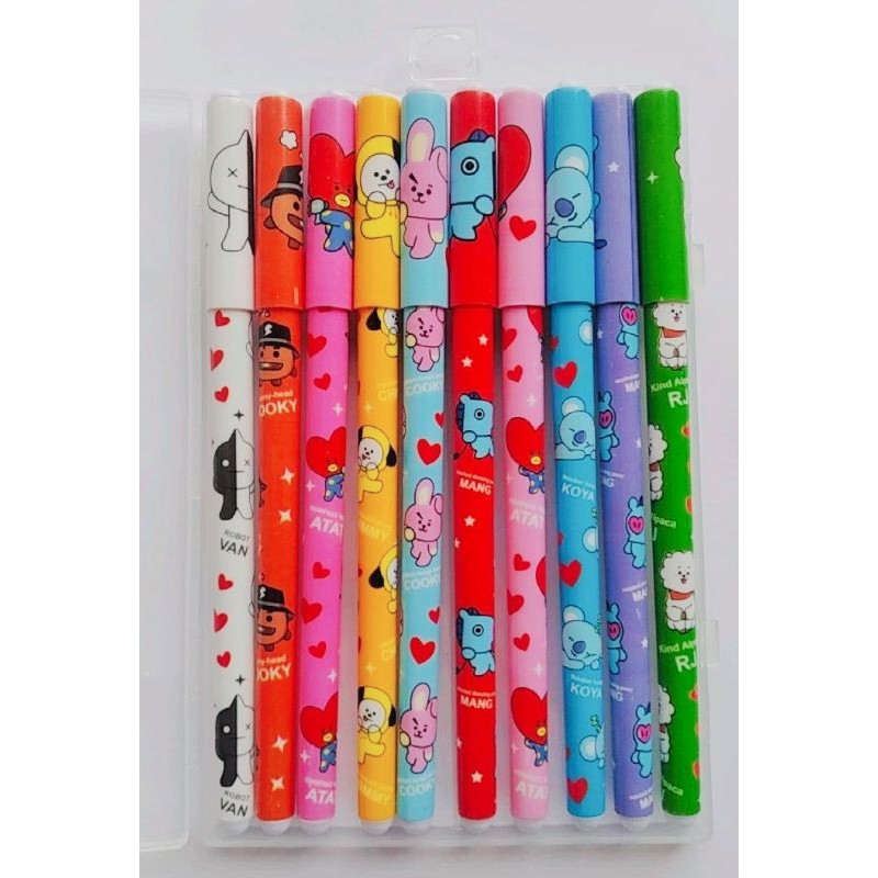 KIT 10 CANETAS GEL COLORIDAS BT21 BTS