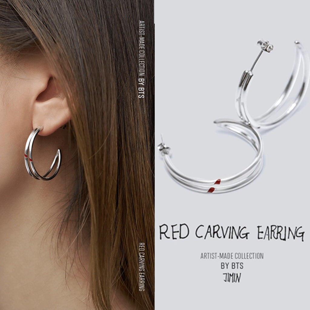 ジミン　BTS [JIMIN] RED CARVING EARRING