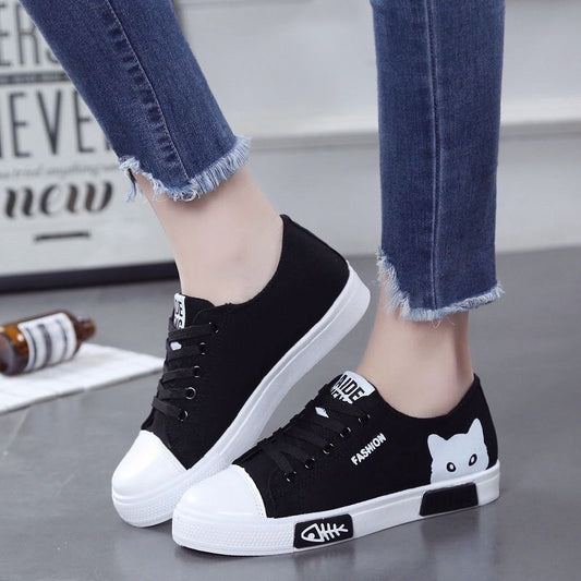 ZAPATILLAS DEPORTIVAS PARA MUJER CON GATO LINDO (negro/rosa/blanco)