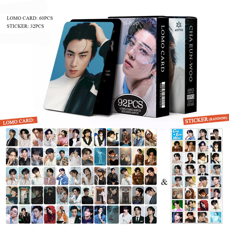 KITS CHA EUN WOO - 92 PÇS (60 PHOTOCARDS + 32 ADESIVOS)