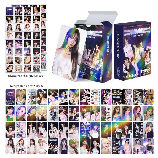 VARIOUS GROUPS KITS - 119 PCS (55 HOLOGRAPHIC PHOTOCARDS + 64 STICKERS)