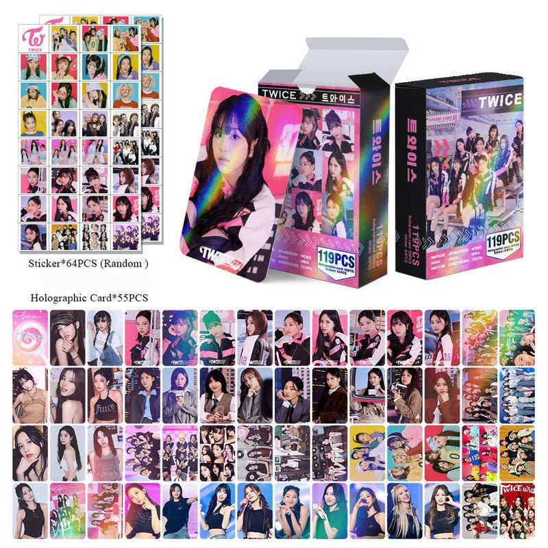 KITS DIVERSOS GRUPOS - 119 PÇS (55 PHOTOCARDS HOLOGRÁFICOS + 64 ADESIVOS)