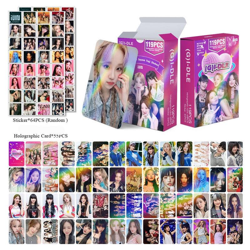 KITS DIVERSOS GRUPOS - 119 PÇS (55 PHOTOCARDS HOLOGRÁFICOS + 64 ADESIVOS)