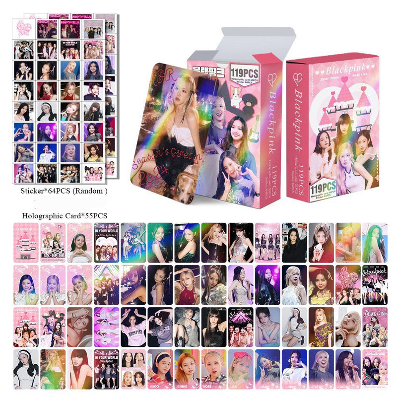 KITS DIVERSOS GRUPOS - 119 PÇS (55 PHOTOCARDS HOLOGRÁFICOS + 64 ADESIVOS)