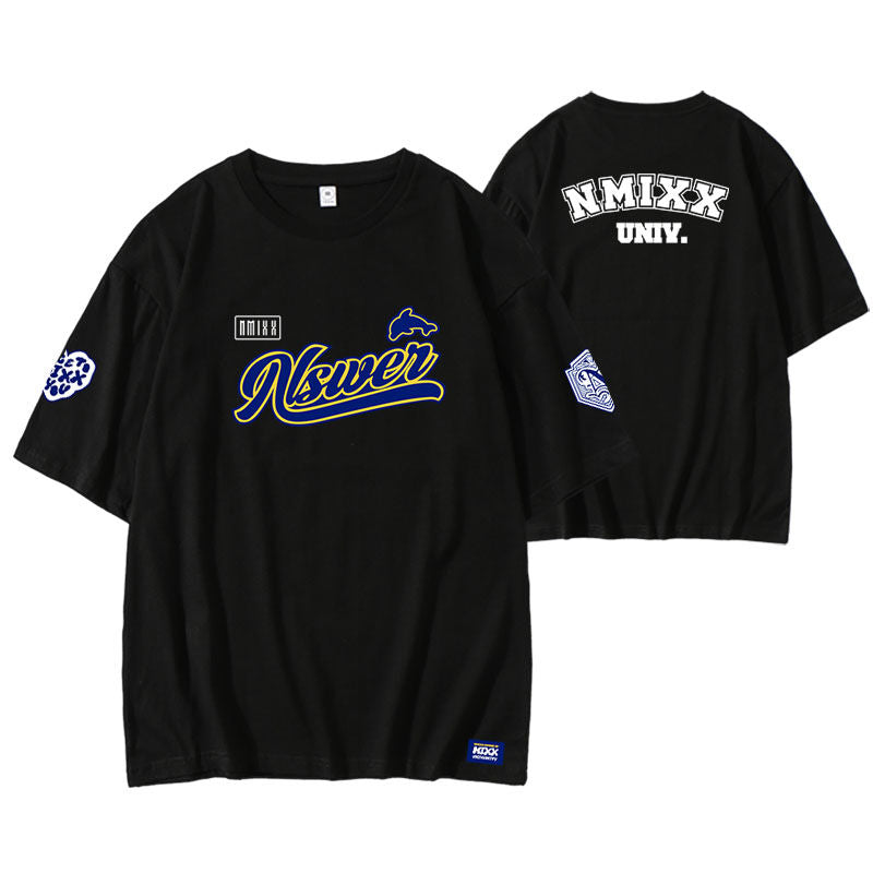 NMIXX MIXX UNIVERSITY T-SHIRTS 100% COTTON (black and white)