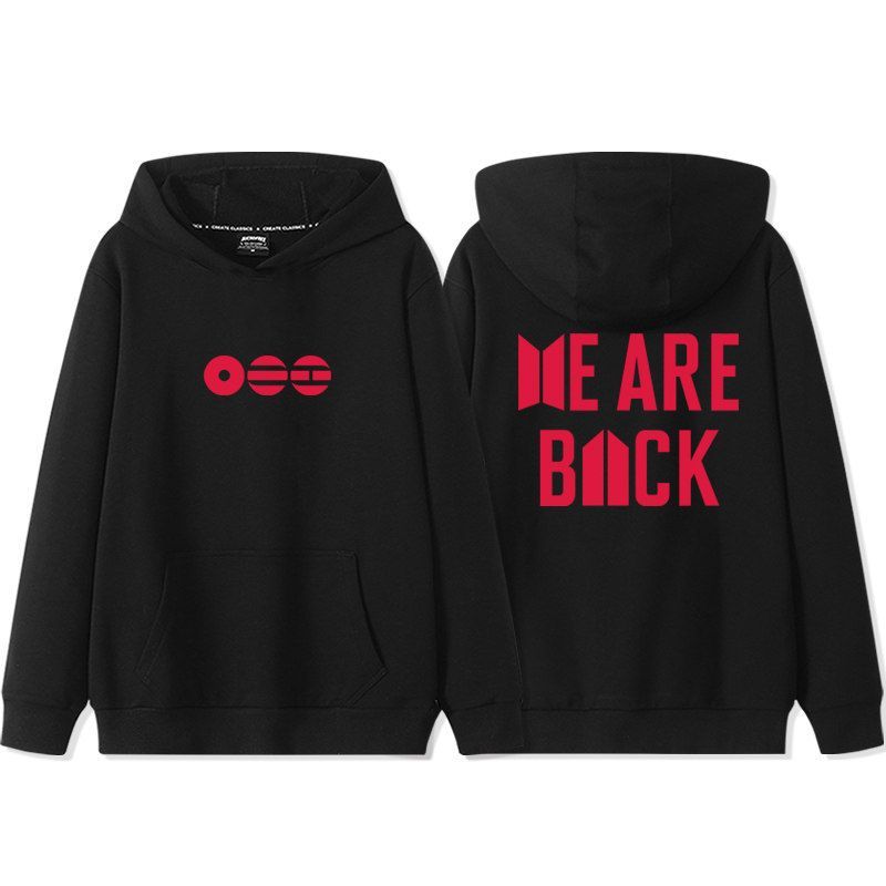 BTS "WE ARE BACK" HOODIE (black and white)