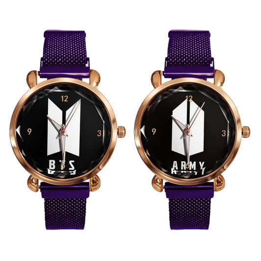 RELÓGIOS BTS ARMY C/ PULSEIRA EM AÇO INOX - 3 OPÇÕES DE CORES!✨