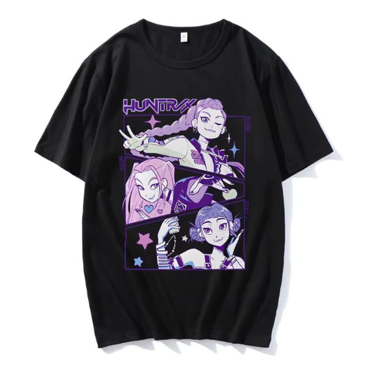 CAMISETA KPOP DEMON HUNTERS HUNTR/X 100% ALGODÃO (preta e branca)