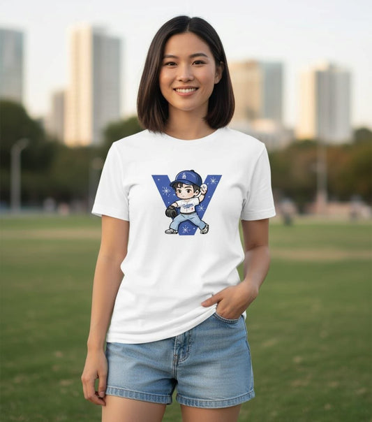 CAMISETA V DODGERS 100% ALGODÃO (preta e branca)
