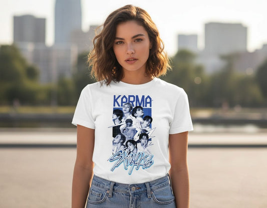 CAMISETA STRAY KIDS KARMA 100% ALGODÃO (preta e branca)