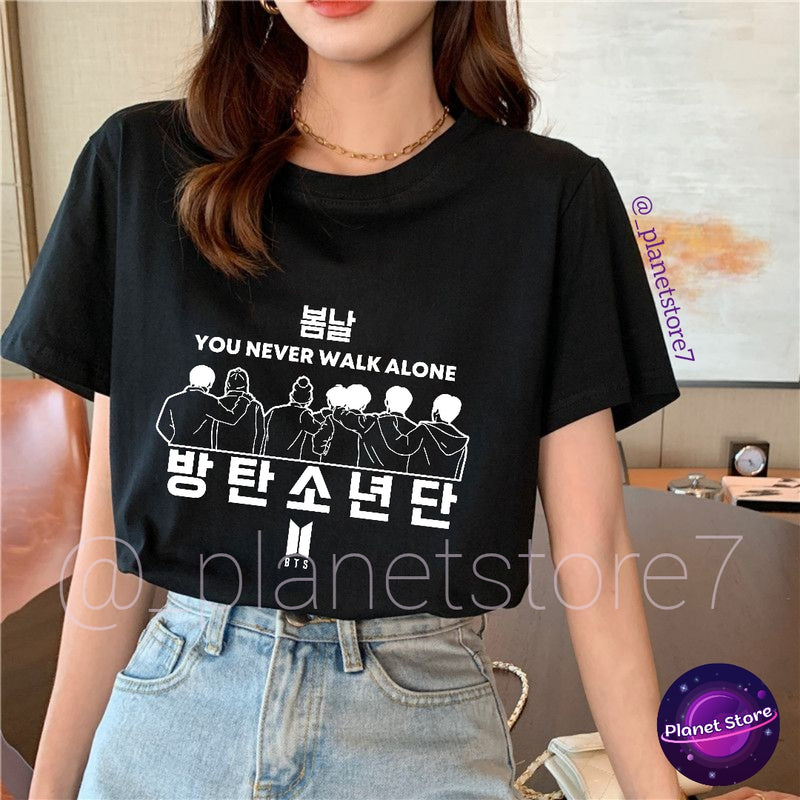 BTS "You Never Walk Alone" T-Shirt 100% COTTON (black and white) 