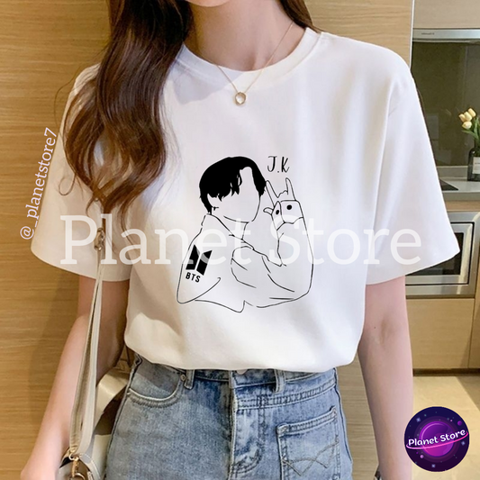 JUNGKOOK BTS T-SHIRT 100% COTTON (black and white) 