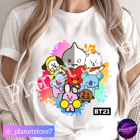 CAMISETA BT21 BTS 100% ALGODÃO (preta e branca)