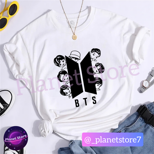 BTS TINY TAN 100% COTTON T-SHIRT (black and white) 