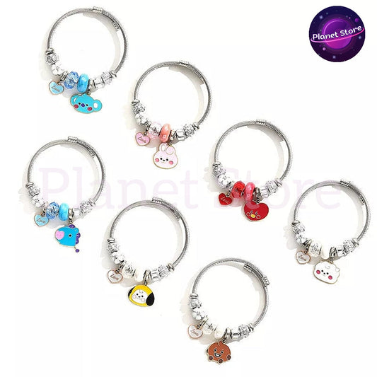 PULSERA DE ACERO INOXIDABLE CON CHARM BT21/BTS (todos los personajes)